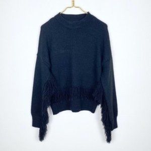 Y.A.S. Black Fringe Mock Neck Sweater Western Boho